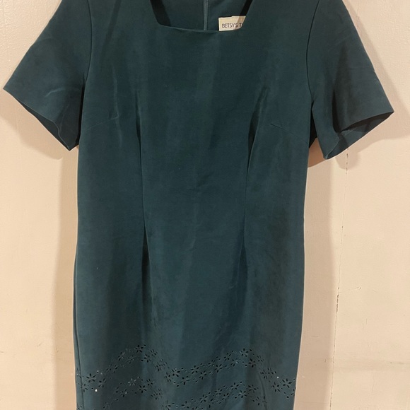 Vntg. Bety’s Things Velvet Sheeth Dress Floral Cut out Hem Hunter Green Size 14P - Picture 9 of 9